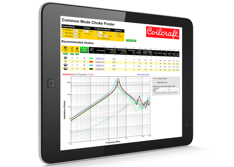 Coilcraft’s new common-mode choke finder can search a range of frequencies